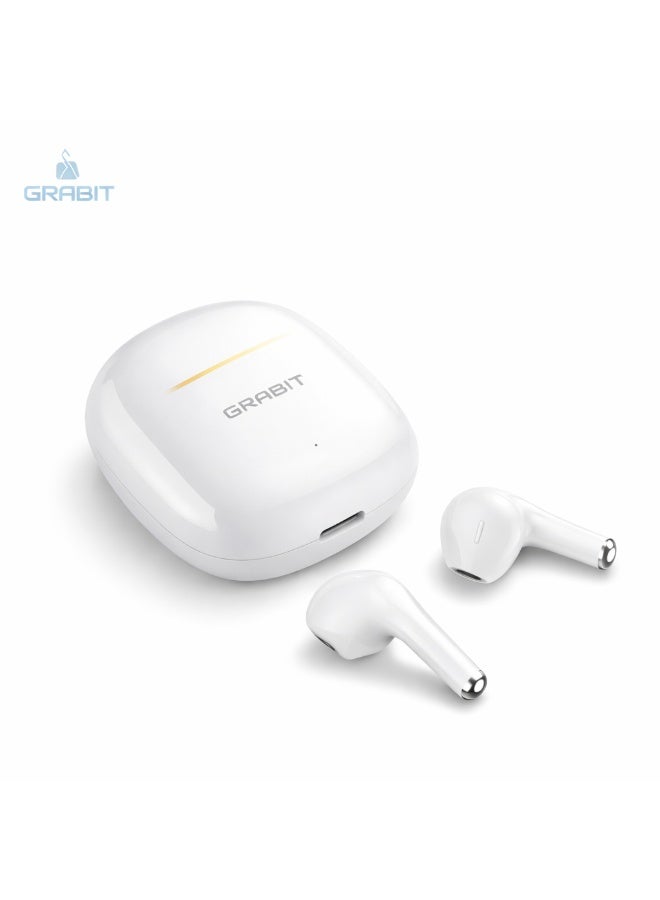 GRABIT G-TUNES MINI 2 True Wireless Earbuds (White) with Touch Control, 13mm Dynamic Drivers, Silicone Mic for Clear Calls, Up to 5H Playtime, 300mAh Type-C Charging Case & Comfortable Fit - Image 1